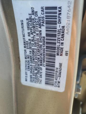 2T1KR32E93C135058 - 2003 TOYOTA COROLLA MA XR GOLD photo 12