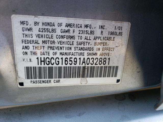 1HGCG16591A032881 - 2001 HONDA ACCORD EX SILVER photo 13