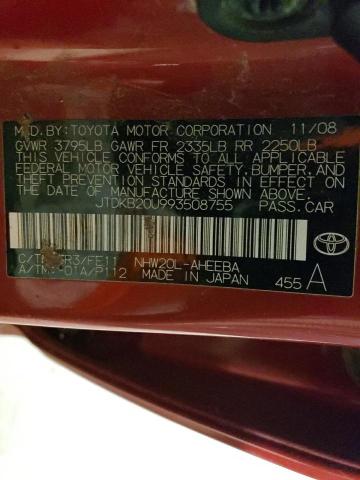 JTDKB20U993508755 - 2009 TOYOTA PRIUS RED photo 12