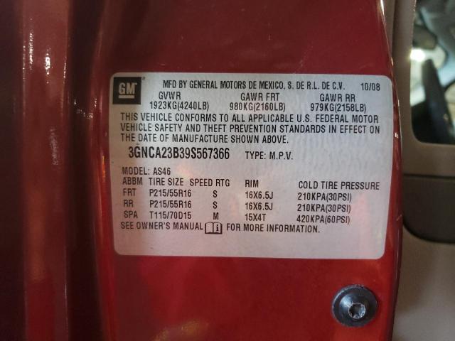 3GNCA23B39S567366 - 2009 CHEVROLET HHR LT RED photo 12