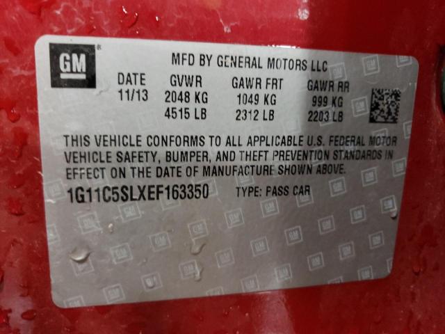 1G11C5SLXEF163350 - 2014 CHEVROLET MALIBU 1LT RED photo 13