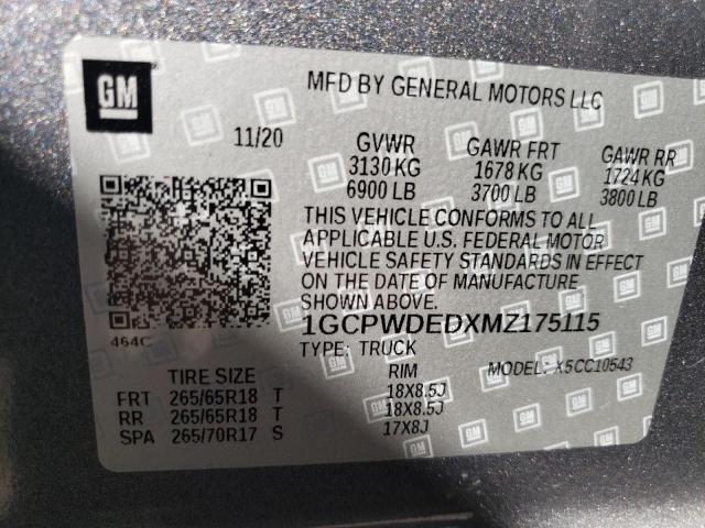 1GCPWDEDXMZ175115 - 2021 CHEVROLET SILVERADO C1500 RST GRAY photo 13