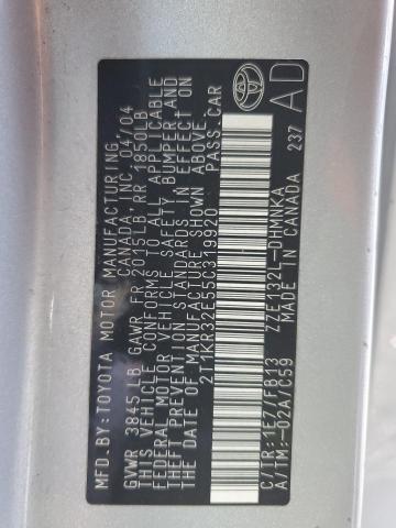 2T1KR32E55C319920 - 2005 TOYOTA COROLLA MA XR SILVER photo 12