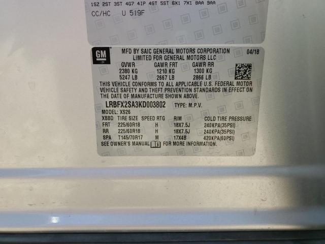 LRBFX2SA3KD003802 - 2019 BUICK ENVISION ESSENCE SILVER photo 13