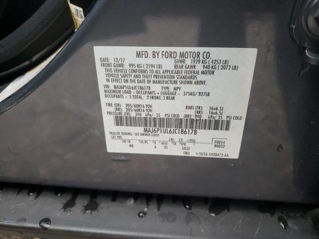 MAJ6P1UL6JC186178 - 2018 FORD ECOSPORT SE GRAY photo 13