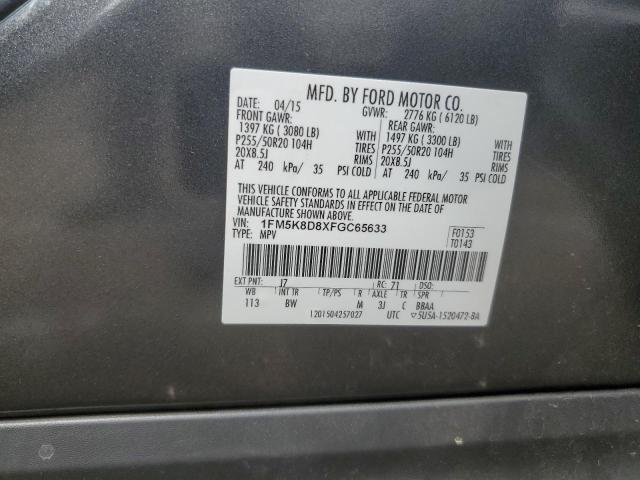 1FM5K8D8XFGC65633 - 2015 FORD EXPLORER XLT CHARCOAL photo 13