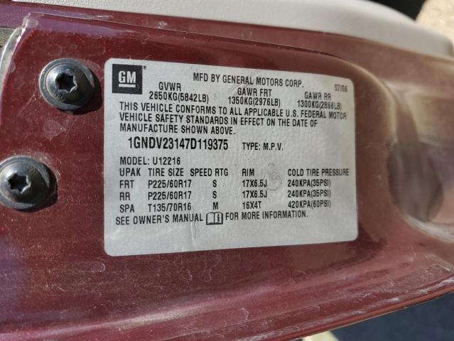 1GNDV23147D119375 - 2007 CHEVROLET UPLANDER LS 栗色 照片 13