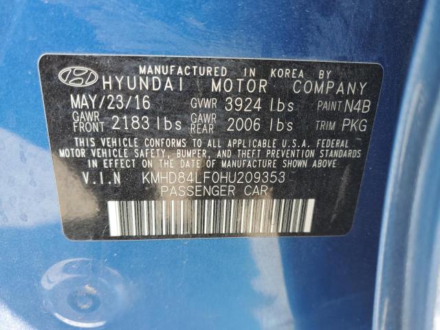 KMHD84LF0HU209353 - 2017 HYUNDAI ELANTRA SE BLUE photo 13