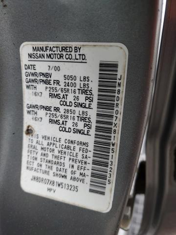 JN8DR07X81W513235 - 2001 NISSAN PATHFINDER LE ნაცრისფერი ფოტო 13