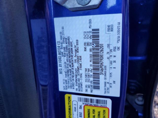 3FA6P0H79DR126201 - 2013 FORD FUSION SE BLUE photo 12