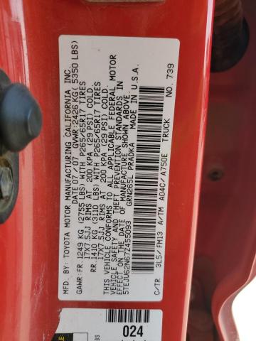5TEJU62N67Z455093 - 2007 TOYOTA TACOMA DOUBLE CAB PRERUNNER RED photo 12