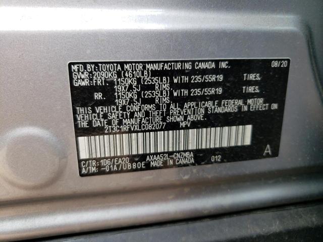 2T3C1RFVXLC082077 - 2020 TOYOTA RAV4 XLE PREMIUM SILVER photo 12