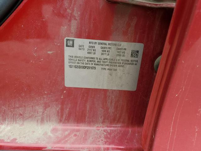 1G11G5SX9DF291679 - 2013 CHEVROLET MALIBU 3LT ბურგუნდია ფოტო 12