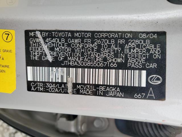 JTHBA30G855067166 - 2005 LEXUS ES 330 SILVER photo 12