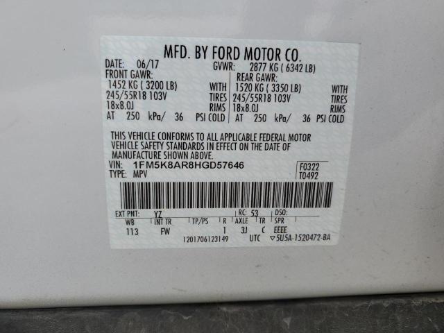 1FM5K8AR8HGD57646 - 2017 FORD EXPLORER POLICE INTERCEPTOR WHITE photo 14