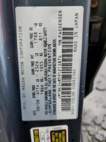 JM1BK34M591213874 - 2009 MAZDA SPEED 3 GRAY photo 12