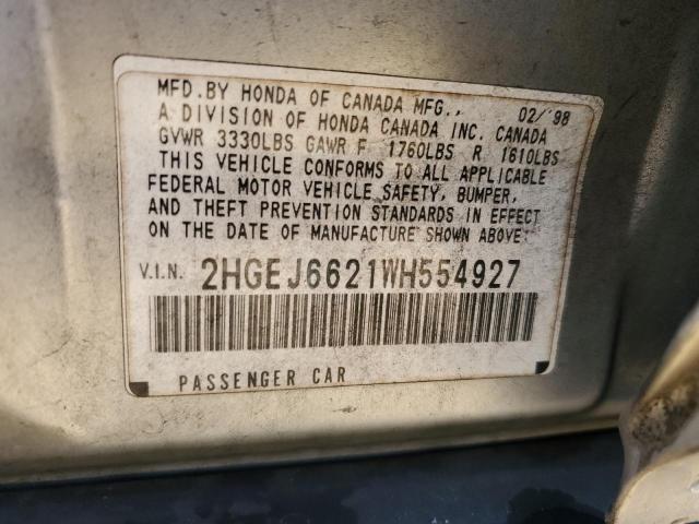 2HGEJ6621WH554927 - 1998 HONDA CIVIC DX SILVER photo 12