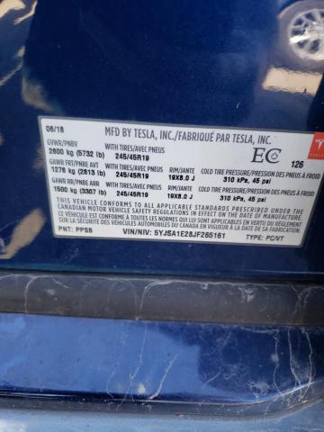 5YJSA1E28JF265161 - 2018 TESLA MODEL S Կապույտ լուսանկար 12