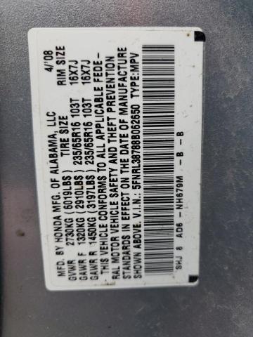 5FNRL38788B062650 - 2008 HONDA ODYSSEY EXL SILVER photo 13