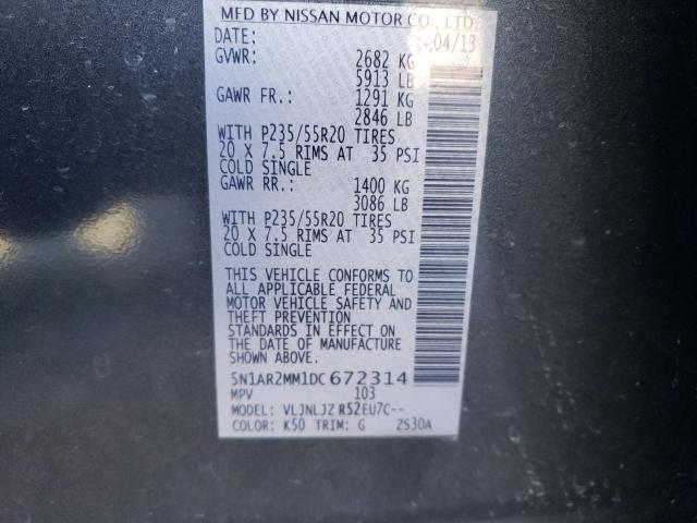 5N1AR2MM1DC672314 - 2013 NISSAN PATHFINDER S GRAY photo 13