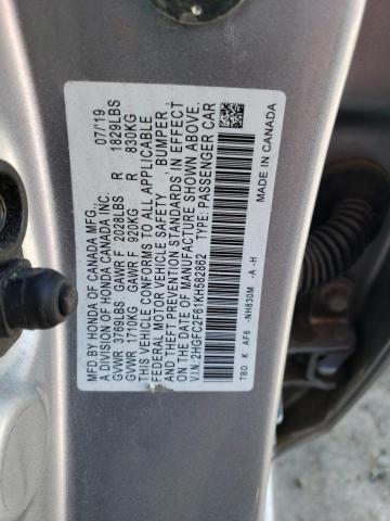 2HGFC2F61KH582862 - 2019 HONDA CIVIC LX SILVER photo 12