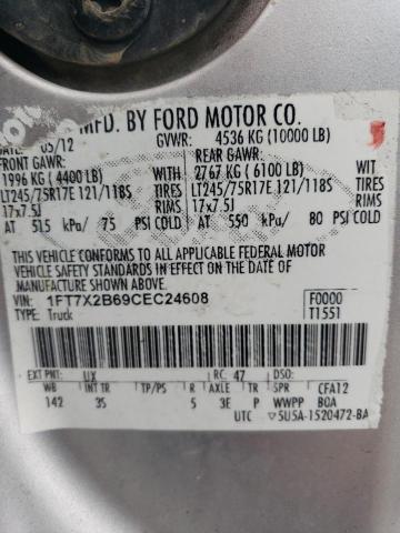 1FT7X2B69CEC24608 - 2012 FORD F250 SUPER DUTY SILVER photo 12