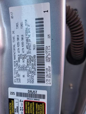 5TFUW5F10HX642900 - 2017 TOYOTA TUNDRA DOUBLE CAB SR/SR5 SILVER photo 12