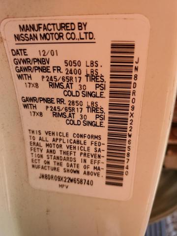 JN8DR09X22W658740 - 2002 NISSAN PATHFINDER LE WHITE photo 12