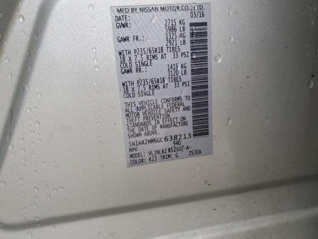 5N1AR2MM6GC638213 - 2016 NISSAN PATHFINDER S Сріблястий фото 12