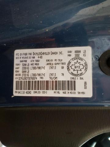 3D7KU28D73G782674 - 2003 DODGE RAM 2500 ST Mavi foto 12