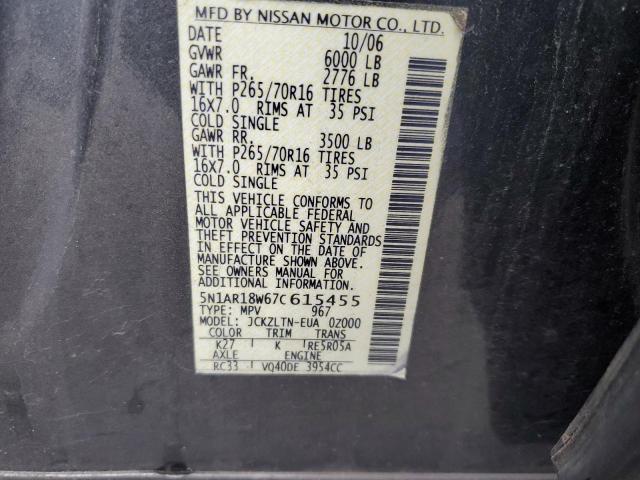 5N1AR18W67C615455 - 2007 NISSAN PATHFINDER LE 灰色 照片 13