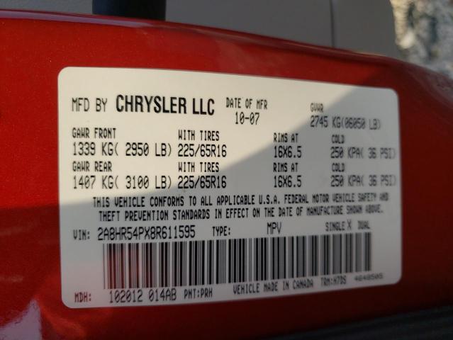 2A8HR54PX8R611595 - 2008 CHRYSLER TOWN & COU TOURING RED photo 13