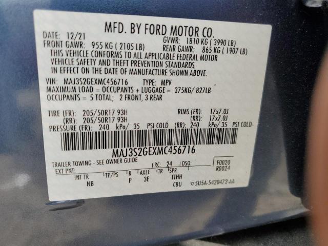 MAJ3S2GEXMC456716 - 2021 FORD ECOSPORT SE Mavi fotoğraf 14