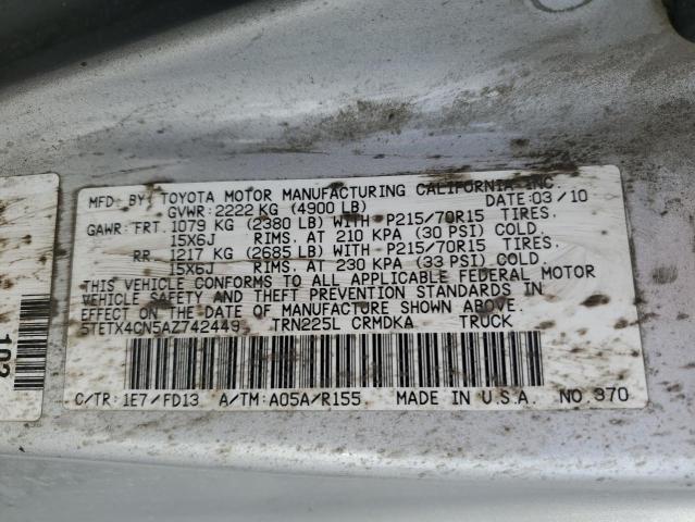 5TETX4CN5AZ742449 - 2010 TOYOTA TACOMA ACCESS CAB Күміс фото 12