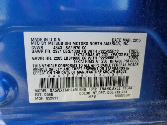 4A4AP3AW8FE029075 - 2015 MITSUBISHI OUTLANDER ES BLUE photo 13