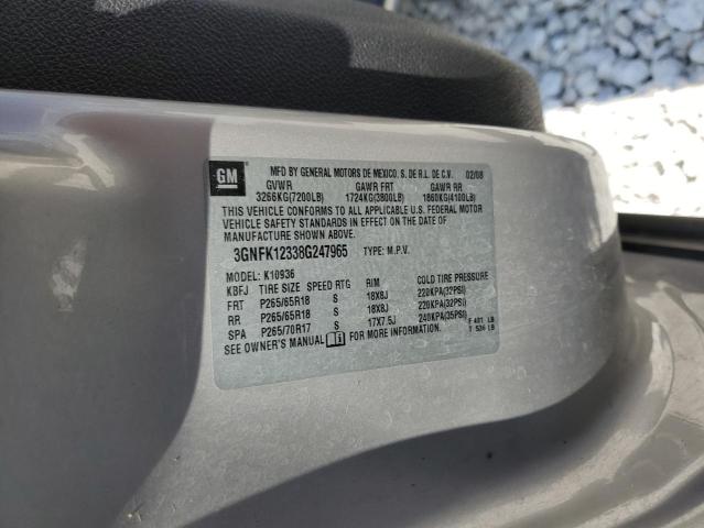 3GNFK12338G247965 - 2008 CHEVROLET AVALANCHE K1500 SILVER photo 12