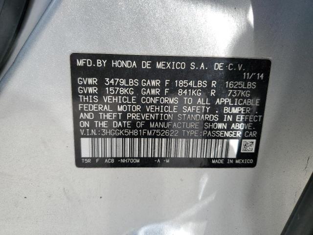 3HGGK5H81FM752622 - 2015 HONDA FIT EX SILVER photo 13