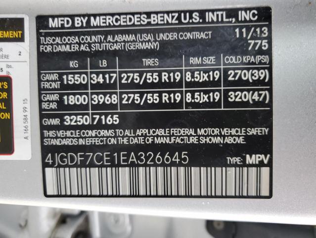 4JGDF7CE1EA326645 - 2014 MERCEDES-BENZ GL 450 4MATIC SILVER photo 13