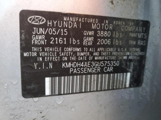 KMHDH4AE3GU575350 - 2016 HYUNDAI ELANTRA SE SILVER photo 12