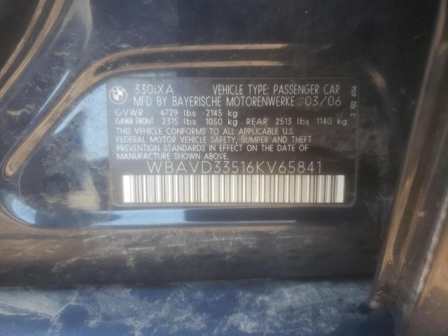 WBAVD33516KV65841 - 2006 BMW 330 XI BLUE photo 12