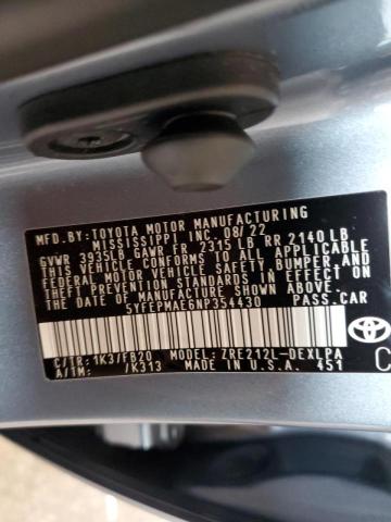 5YFEPMAE6NP354430 - 2022 TOYOTA COROLLA LE BLUE photo 12