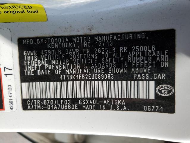 4T1BK1EB2EU089083 - 2014 TOYOTA AVALON BASE 白色 照片 12