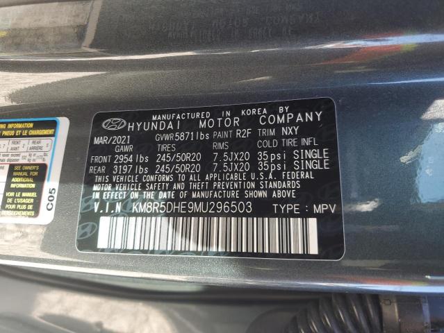 KM8R5DHE9MU296503 - 2021 HYUNDAI PALISADE LIMITED GRAY photo 13