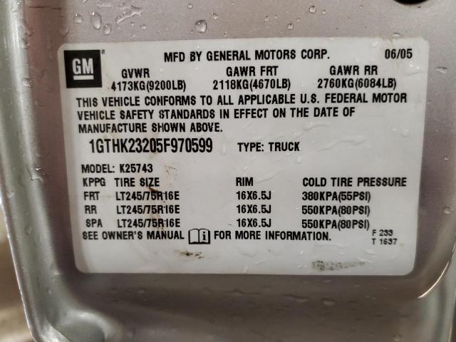 1GTHK23205F970599 - 2005 GMC SIERRA K2500 HEAVY DUTY SILVER photo 12