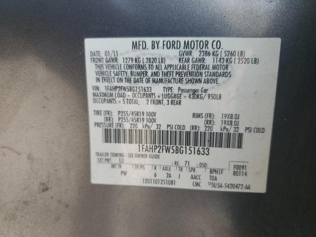 1FAHP2FW5BG151633 - 2011 FORD TAURUS LIMITED GRAY photo 12