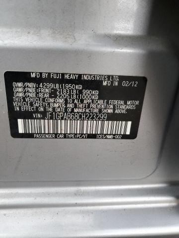 JF1GPAB68CH223299 - 2012 SUBARU IMPREZA PREMIUM SILVER photo 12