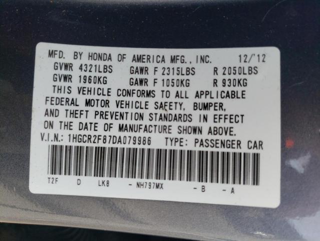 1HGCR2F87DA079986 - 2013 HONDA ACCORD EXL GRAY photo 12