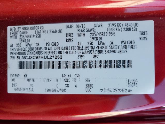 5LMCJ3C97HUL21262 - 2017 LINCOLN MKC RESERVE RED photo 12