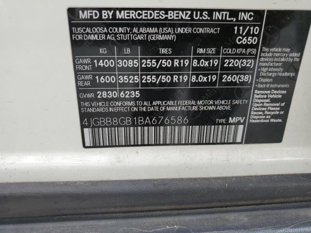 4JGBB8GB1BA676586 - 2011 MERCEDES-BENZ ML 350 4MATIC WHITE photo 13