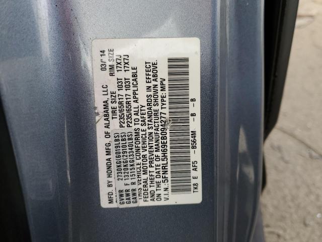 5FNRL5H69EB094277 - 2014 HONDA ODYSSEY EXL BLUE photo 13